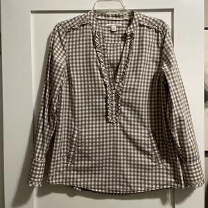 Banana Republic Petite Checked Blouse with Pockets and Ruffles 100% Cotton